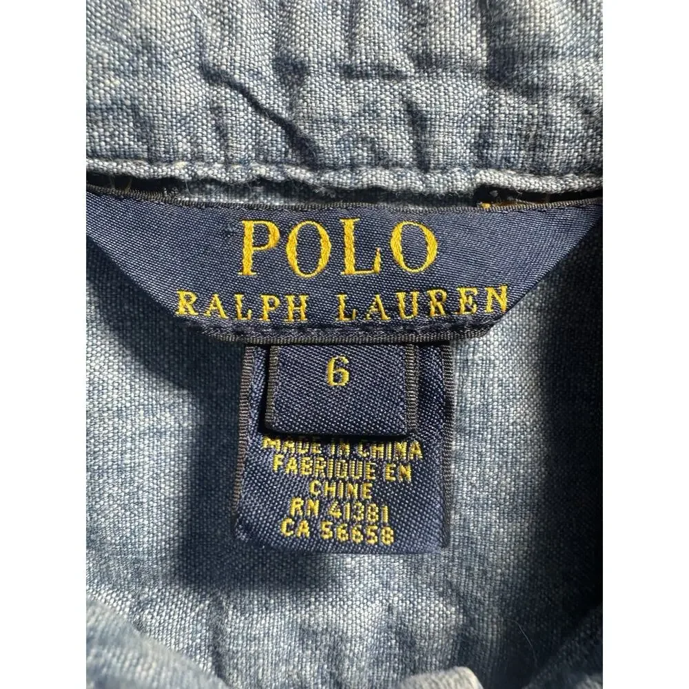 Polo Ralph Lauren Kids Size 6 Blue Chambray Long Sleeve Button Down Shirt Pony